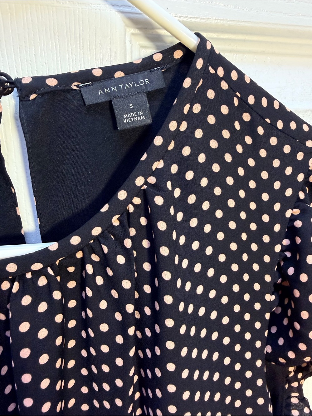Ann Taylor Black Midi Dress with light pink Polka Dots - Picture 2 of 4